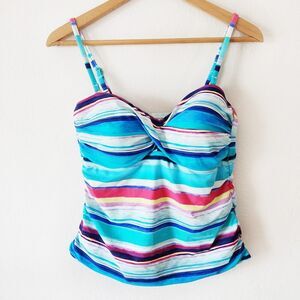 2Bamboo Womens Tankini Swim Top Padded Adjustable Strap Sz L Multicolor Rainbow.